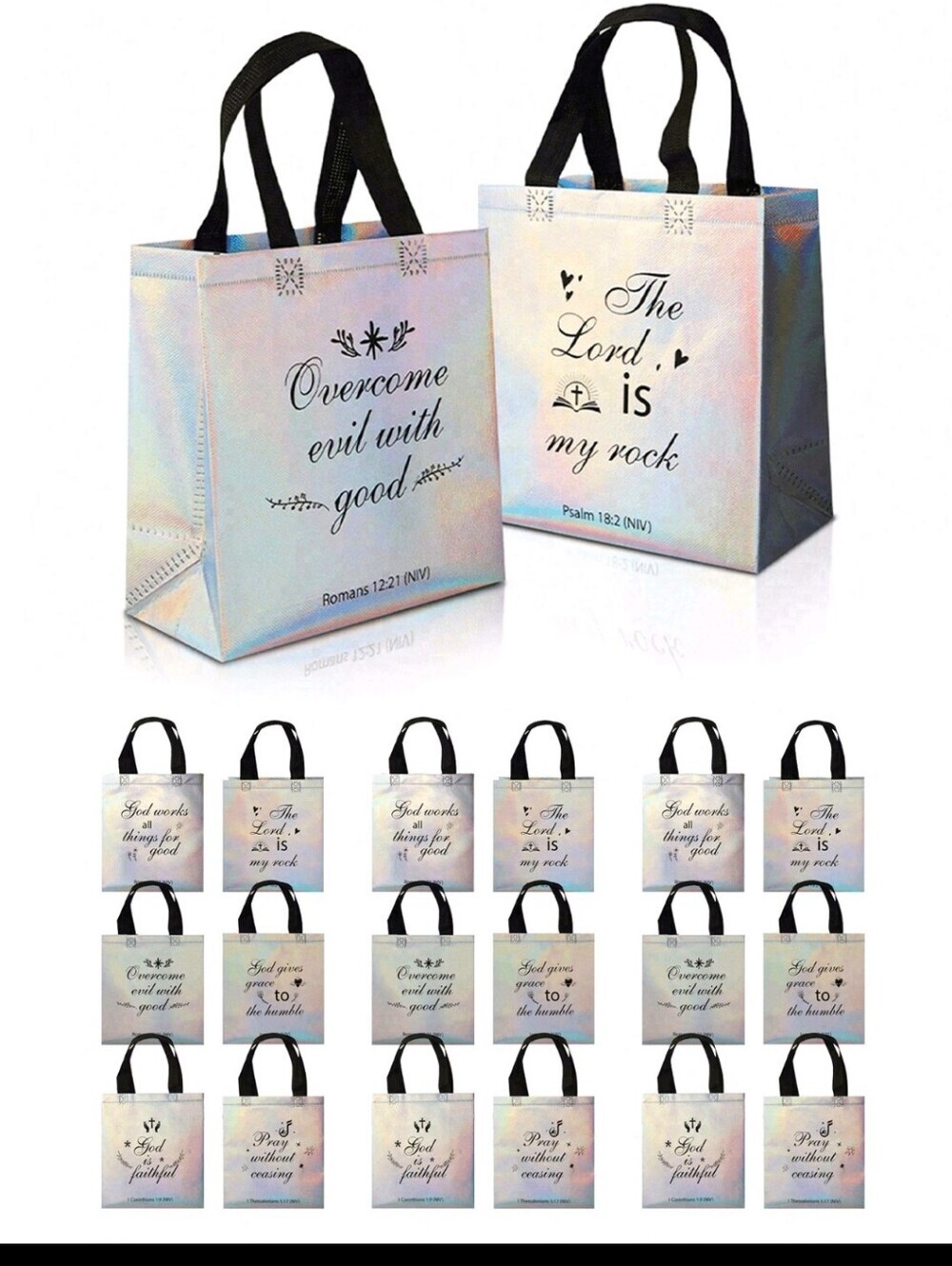 Holographic Pastel Tote Bag with Scripture Print 32 Pcs